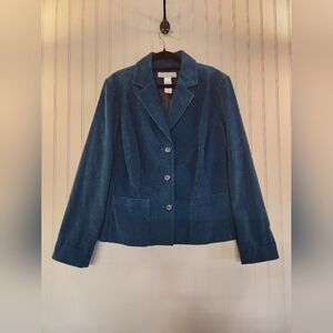 Liz Claiborne Women's Teal Corduroy Rib Knit Blazer Size XL Classic Preppy